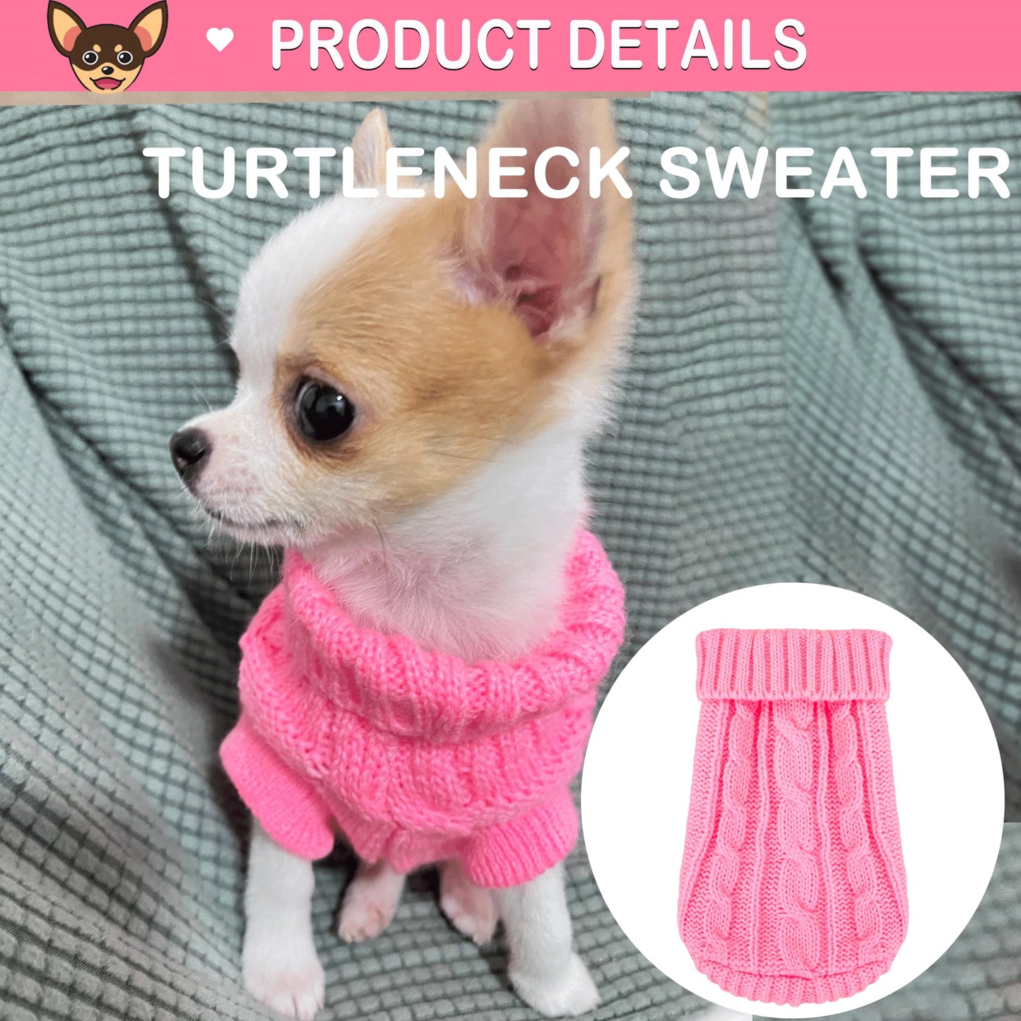 Kallfir's cutie XXS Dog Sweater, 2 Pieces Turtleneck Knitted Chihuahua Sweater Yorkie Teacup Dog Clothes Small Dogs Girl Winter Warm Sweaters Pet Cat Sweater Cold Weather Puppy Clothes XX-Small The Dachshund Zone