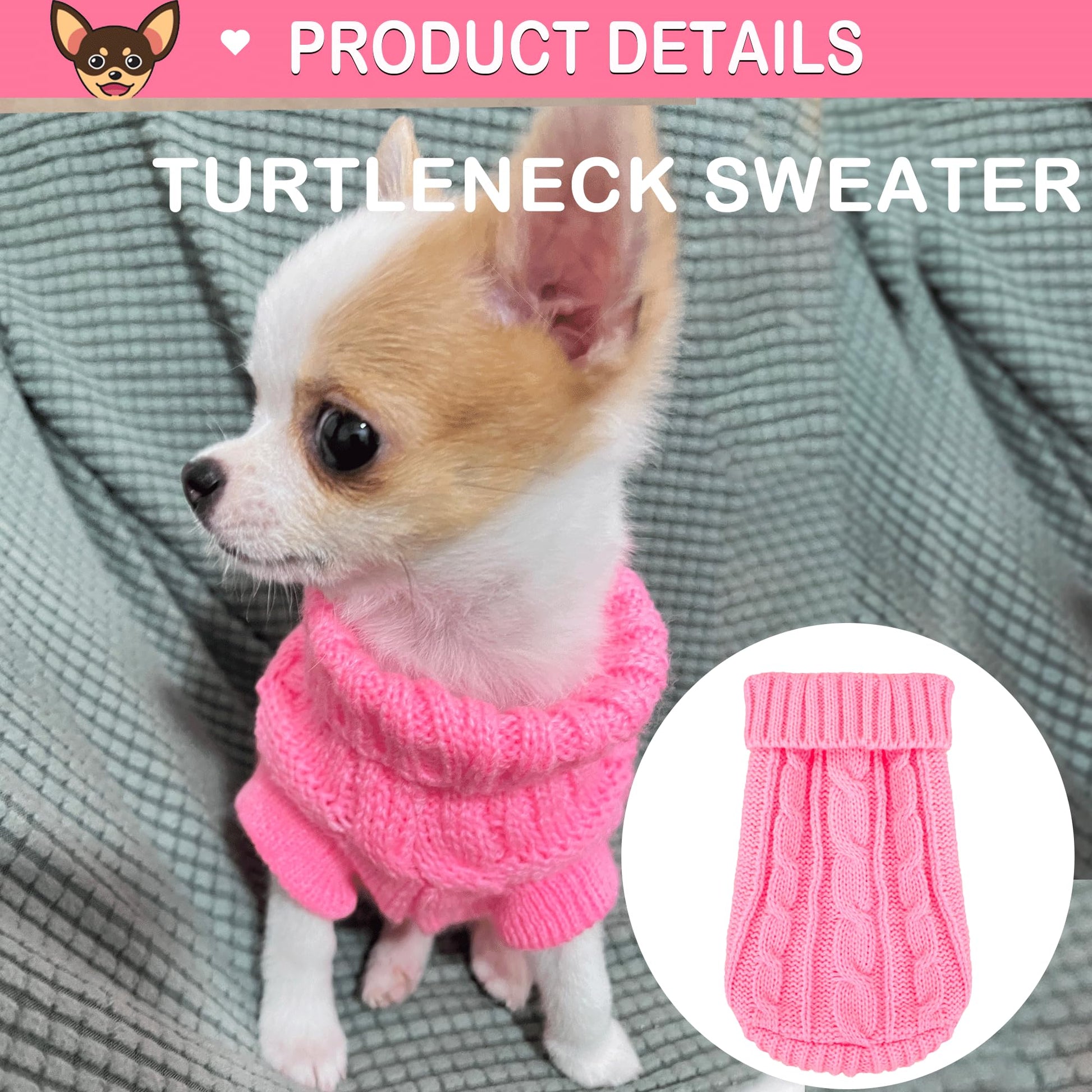 Kallfir's cutie XXS Dog Sweater, 2 Pieces Turtleneck Knitted Chihuahua Sweater Yorkie Teacup Dog Clothes Small Dogs Girl Winter Warm Sweaters Pet Cat Sweater Cold Weather Puppy Clothes XX-Small The Dachshund Zone