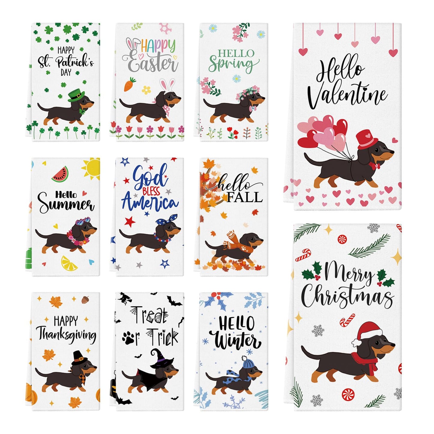 11 Pcs Dachshund Kitchen Towels 14x21 Inch Dish Towels The Dachshund Zone