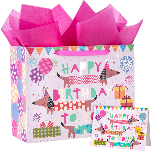 WRAPAHOLIC 13" Large Dog Birthday Gift Bag The Dachshund Zone