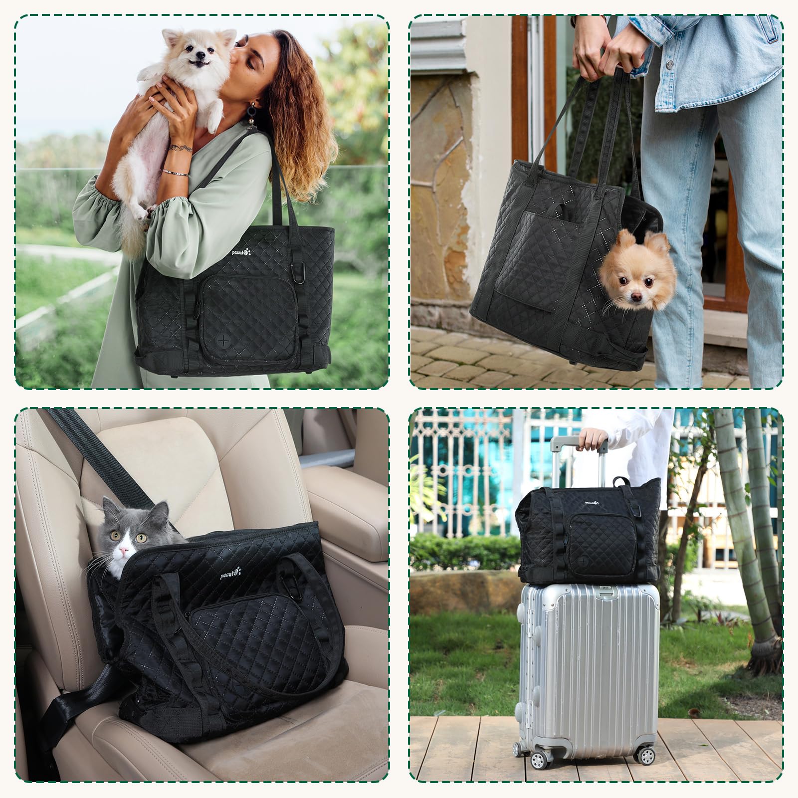 Pecute Dog Purse Carrier,  Fits Dogs 5.5 lbs to 11 lbs, Black Pecute