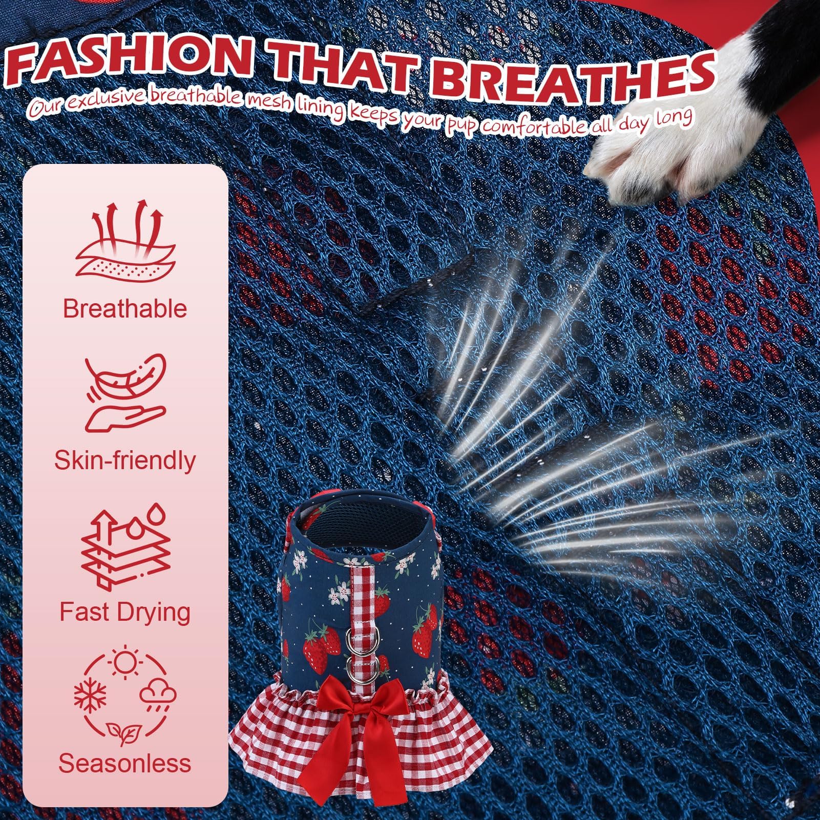 EXPAWLORER Dog Harness Small Medium Sized Dogs, Plaid Dog Dress Bowknot Harness and Leash Set, No Choke No Pull Soft Mesh Vest Cute Princess Puppy Outfits Clothes Costume for Girls Party Cats Navy M The Dachshund Zone