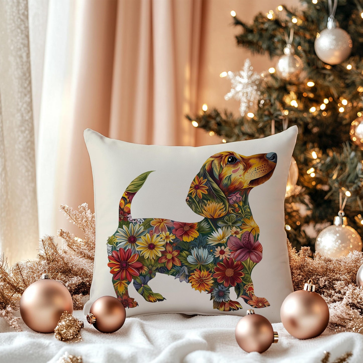 Flower Dachshund Pillow Covers 18x18, Dachshund & Weiner Dog Gifts, Decor, Doxie Gifts The Dachshund Zone