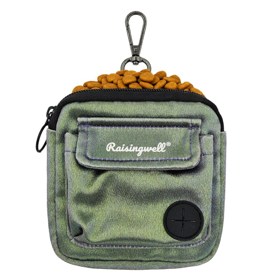 Dog Treat Pouch for Pet Walking and Training with Clicker Poop Bags and Double Bag Design Small Fanny Zipper Pack Holder for Puppy Snack Dispenser Kit for Leash and Outdoor Use (NM-Green) The Dachshund Zone