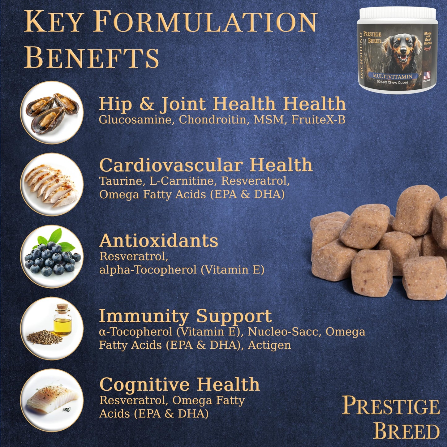 Prestige Breed Multivitamins, Made in The USA with Real Bacon The Dachshund Zone