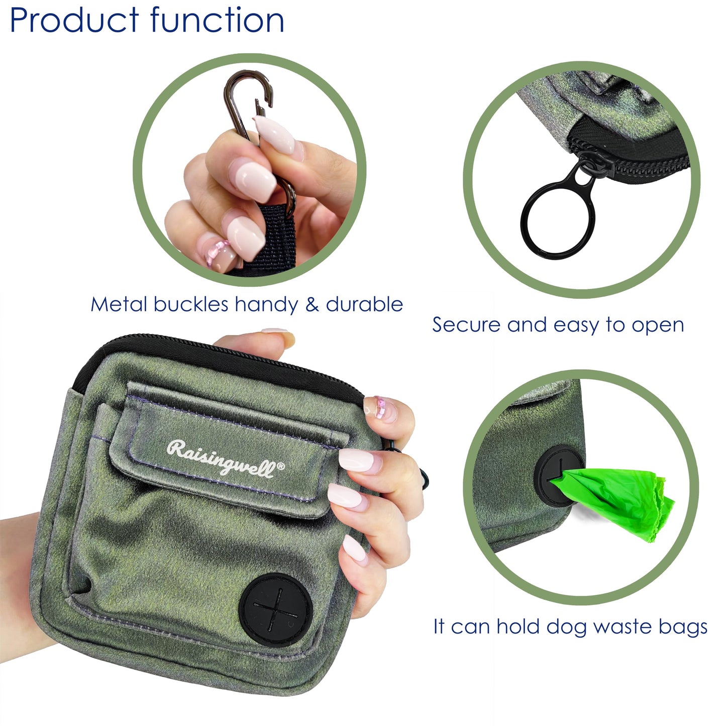 Dog Treat Pouch for Pet Walking and Training with Clicker Poop Bags and Double Bag Design Small Fanny Zipper Pack Holder for Puppy Snack Dispenser Kit for Leash and Outdoor Use (NM-Green) The Dachshund Zone