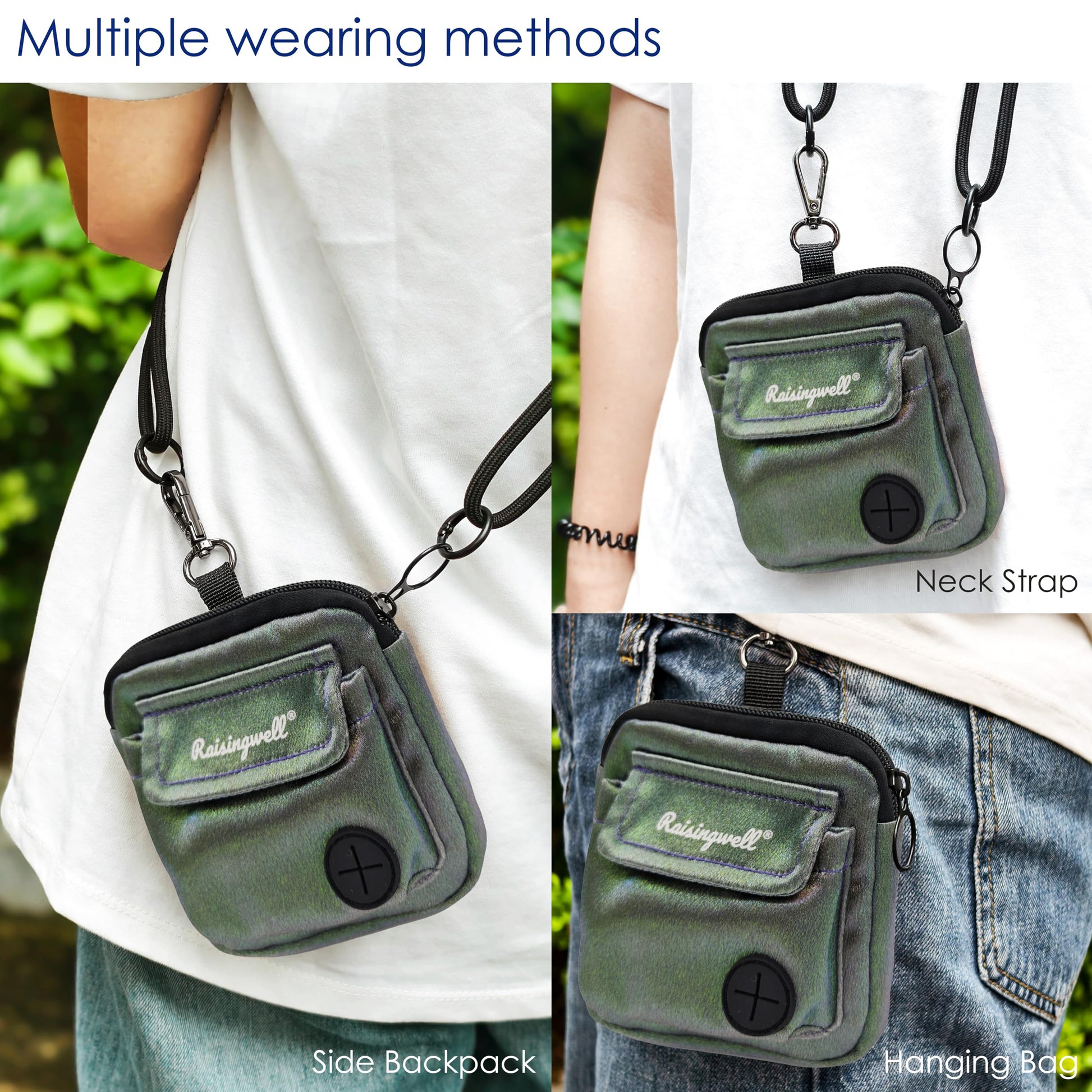 Dog Treat Pouch for Pet Walking and Training with Clicker Poop Bags and Double Bag Design Small Fanny Zipper Pack Holder for Puppy Snack Dispenser Kit for Leash and Outdoor Use (NM-Green) The Dachshund Zone